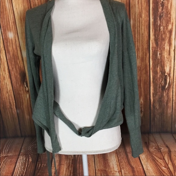 Ruby Moon Boho Cropped Tie Wrap V-neck Crop Top Green/Gray Size Small Wool Blend - Picture 12 of 14